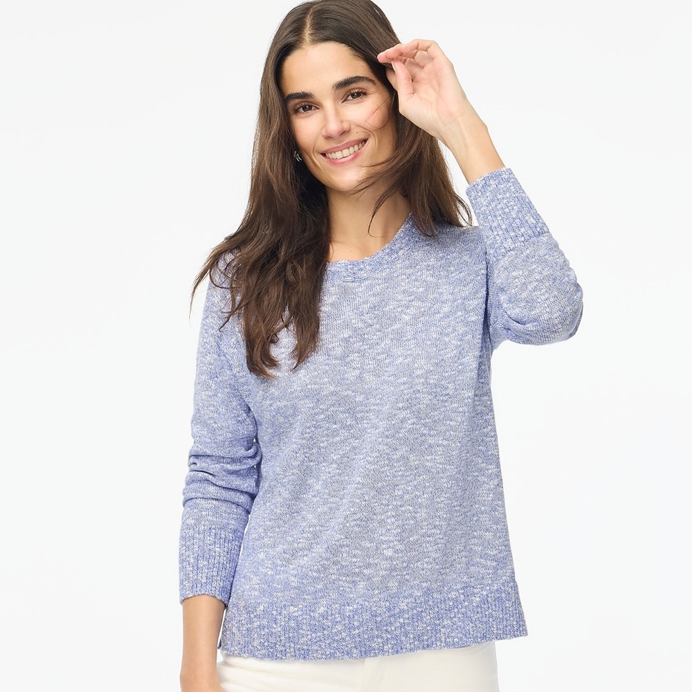 J. Crew Factory women's crewneck beach sweater blue white cotton-blend marl knit